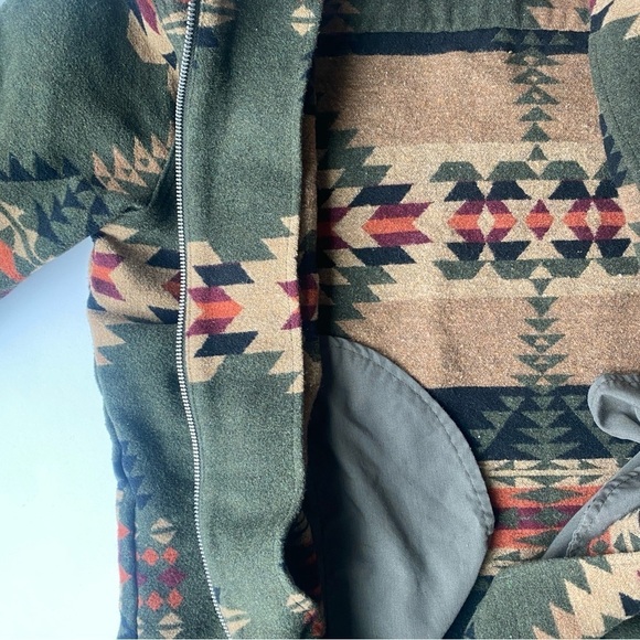 REVOLUTION Checked Navajo-Inspired Overshirt Zip Dark Green Size M - Picture 15 of 16